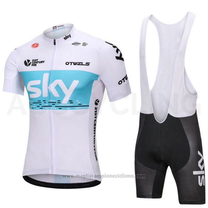 2018 Abbigliamento Ciclismo Sky Bianco e Blu Manica Corta e Salopette